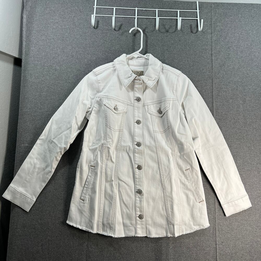 LOGO by Lori Goldstein Jeans Jacket Womens Size 2 White with Frayed Hem